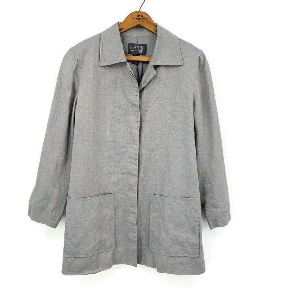 Lafayette 148 New York Linen Blazer Womens 4 Iridescent Silver Grey Jacket